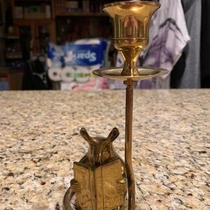 La Compagnie Bombay NWT Vintage Brass Mouse and Book Candle Holder